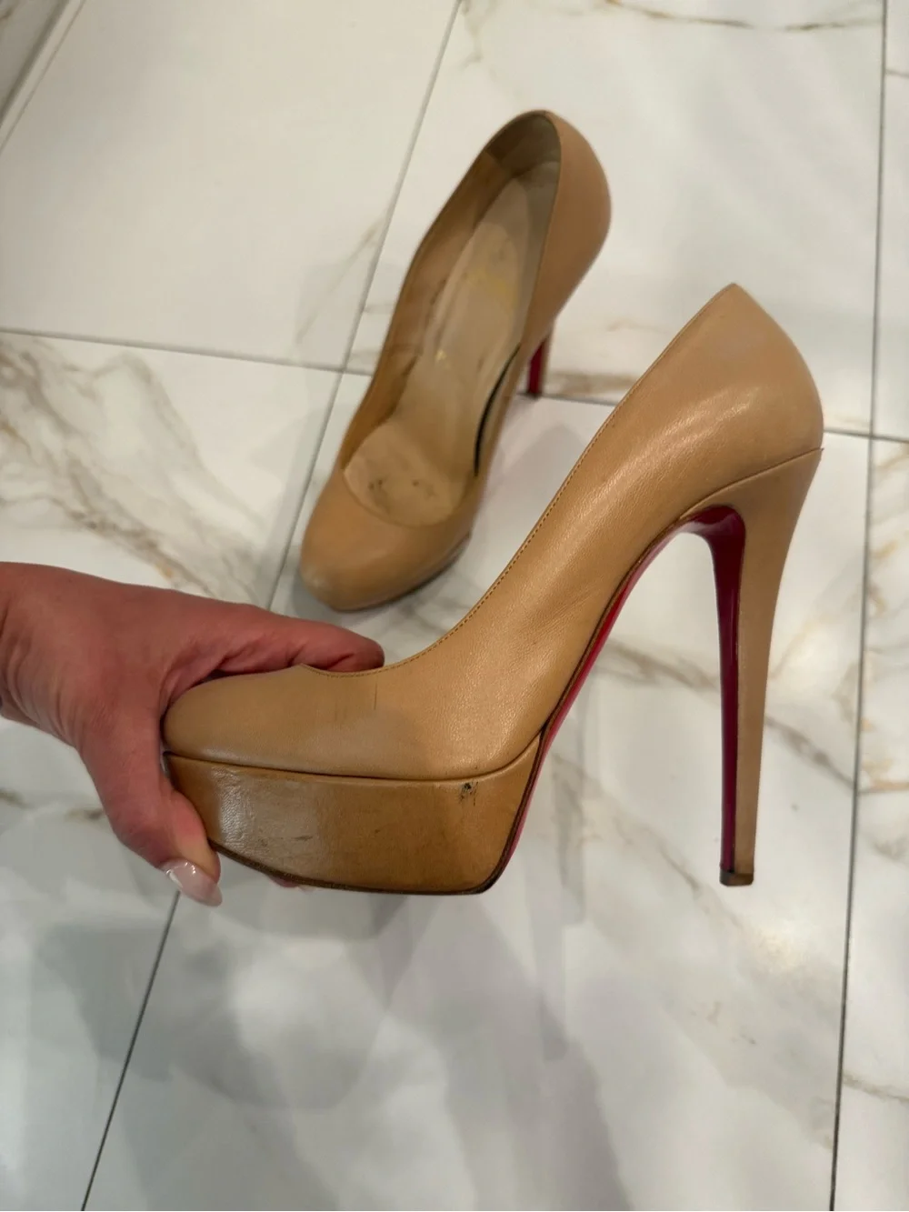 Christian Louboutin Nude Tan Platform Pumps